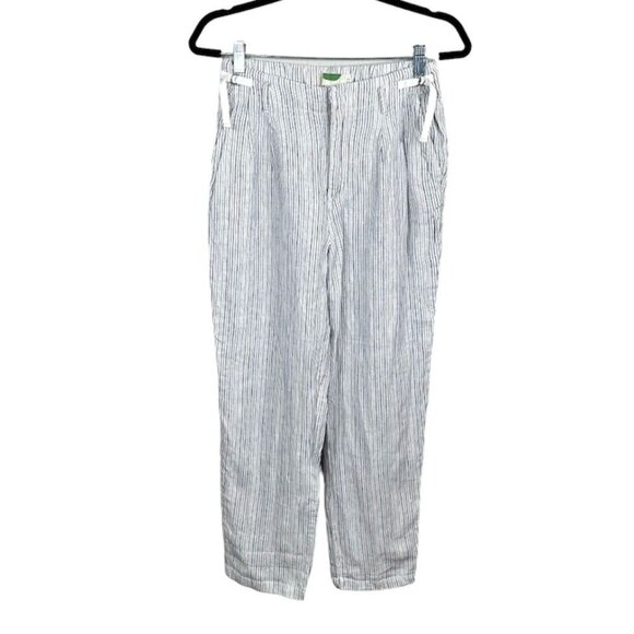 Anthropologie White Blue Stripe Linen Pants - Picture 1 of 10